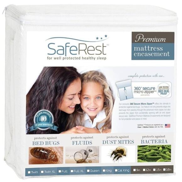 SafeRest Cotton Mattress Protector with Zipper Closure, King-9-12" Deep New - Picture 1 of 6